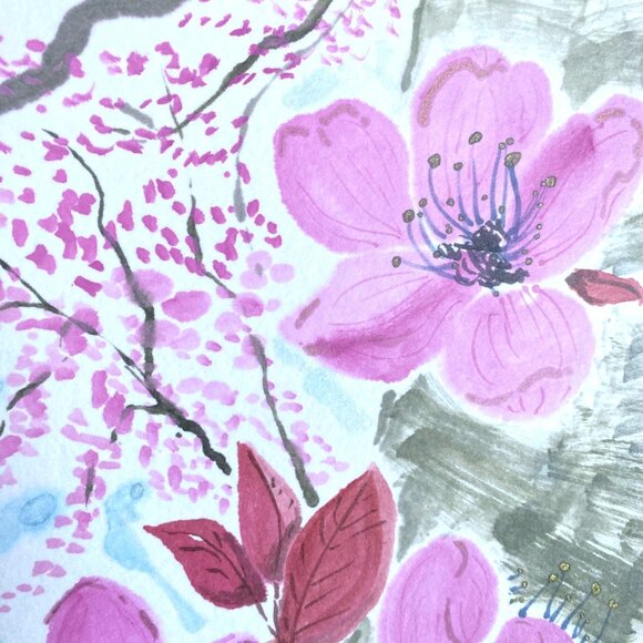 Art Original Sakura on a Trunk Flower Watercolor Painting 11x14in Matted - Picture 4 of 13